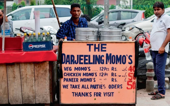 A Darjeeling Momo Stallat INA Market in the north of New Delhi