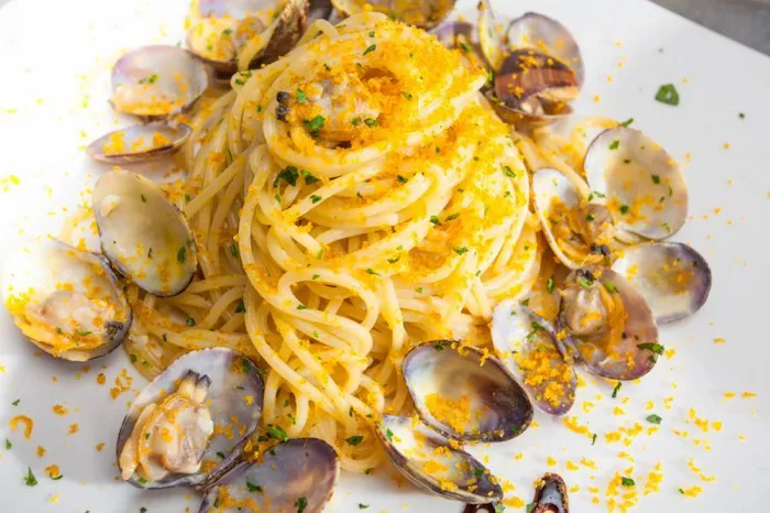 Spaghetti alle Vongole e Bottarga- a Sardinian specialty